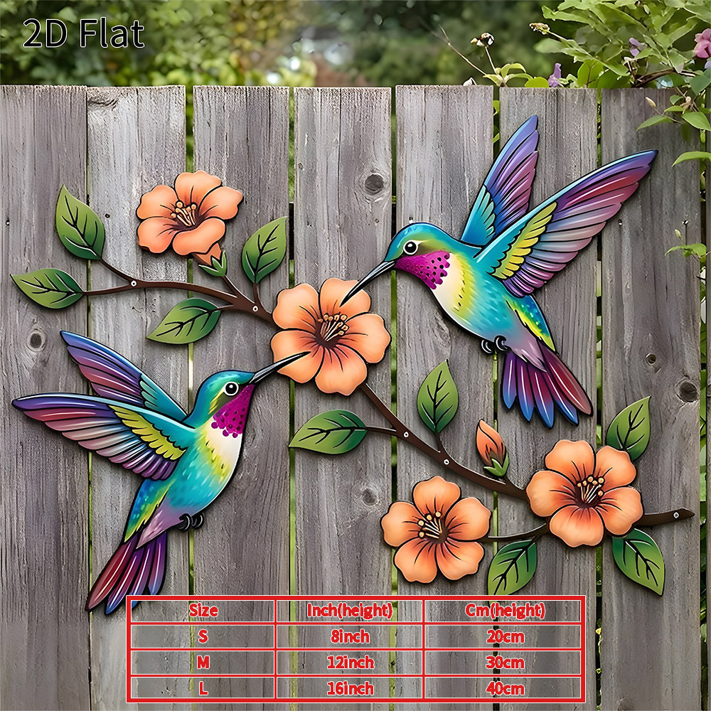 TEMU 2d Flat, 1pc Hummingbird And Flower Metal Wall Art 2d Flat Rustic Garden Decor Vibrant Waterproof Durable Sign For Patio Porch Home Outdoor