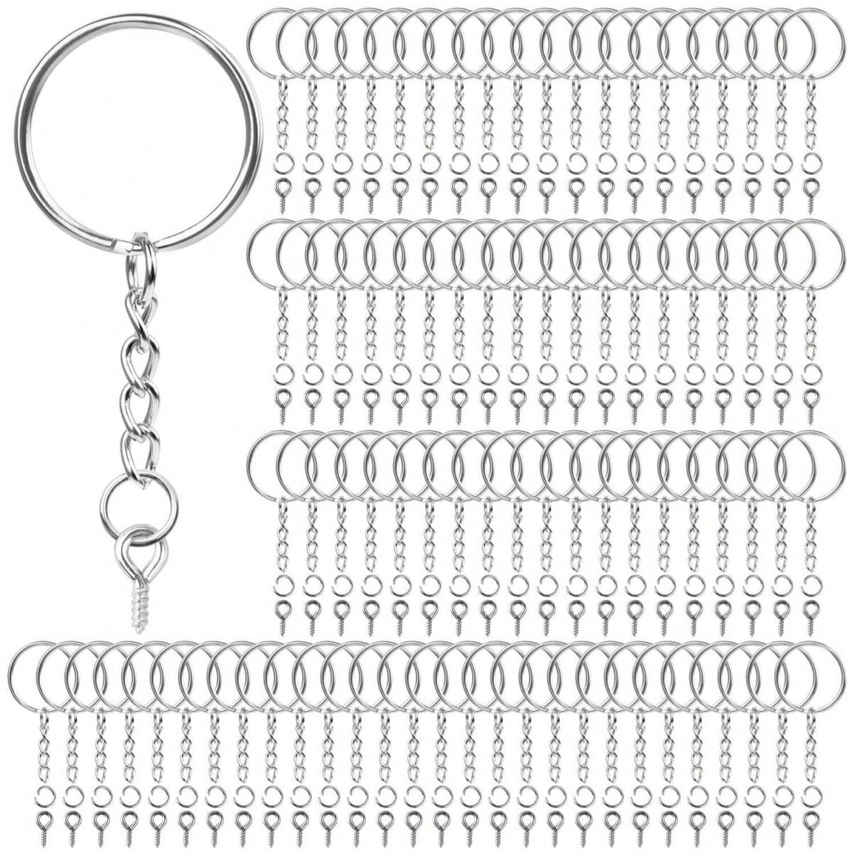 E-shop 99-teiliges Set Schlüsselanhänger-Ringe für Bastelprojekte, Schlüsselanhänger für Harz inklusive Schlüsselringe mit Kette, Sprungringe,