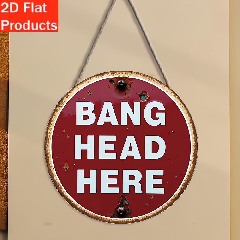 TEMU 2d Flat, Wooden Vintage "bang Here" Wall Sign - Round Retro Suitable For Home, For Man Cave, Bar & Cafe Decor - Wood Plaque With Holes For ,
