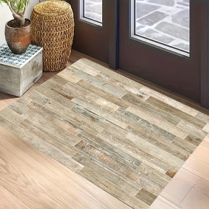 TEMU 1pc Wood Pattern Rug , Polyester Mat Suitable For , , Bedroom, Outdoor , , Machine , Decor