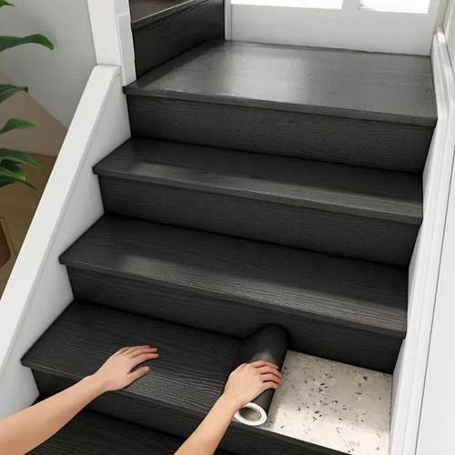 wood grain self stair tread stickers thickened peel and stick flooring for stairs vintage wear resistant suitable for stair treads and old staircase renovation no drilling required removable