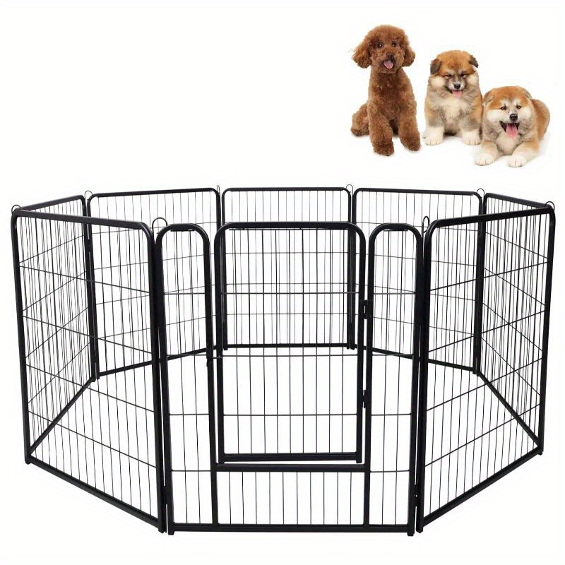 TEMU 80x80cm Dog Playpen Run Enclosure Dog Fence Puppy Run With Doors & Ground Anchors Foldable Animal Playpen Puppy Fence Portable Puppy Playpen For