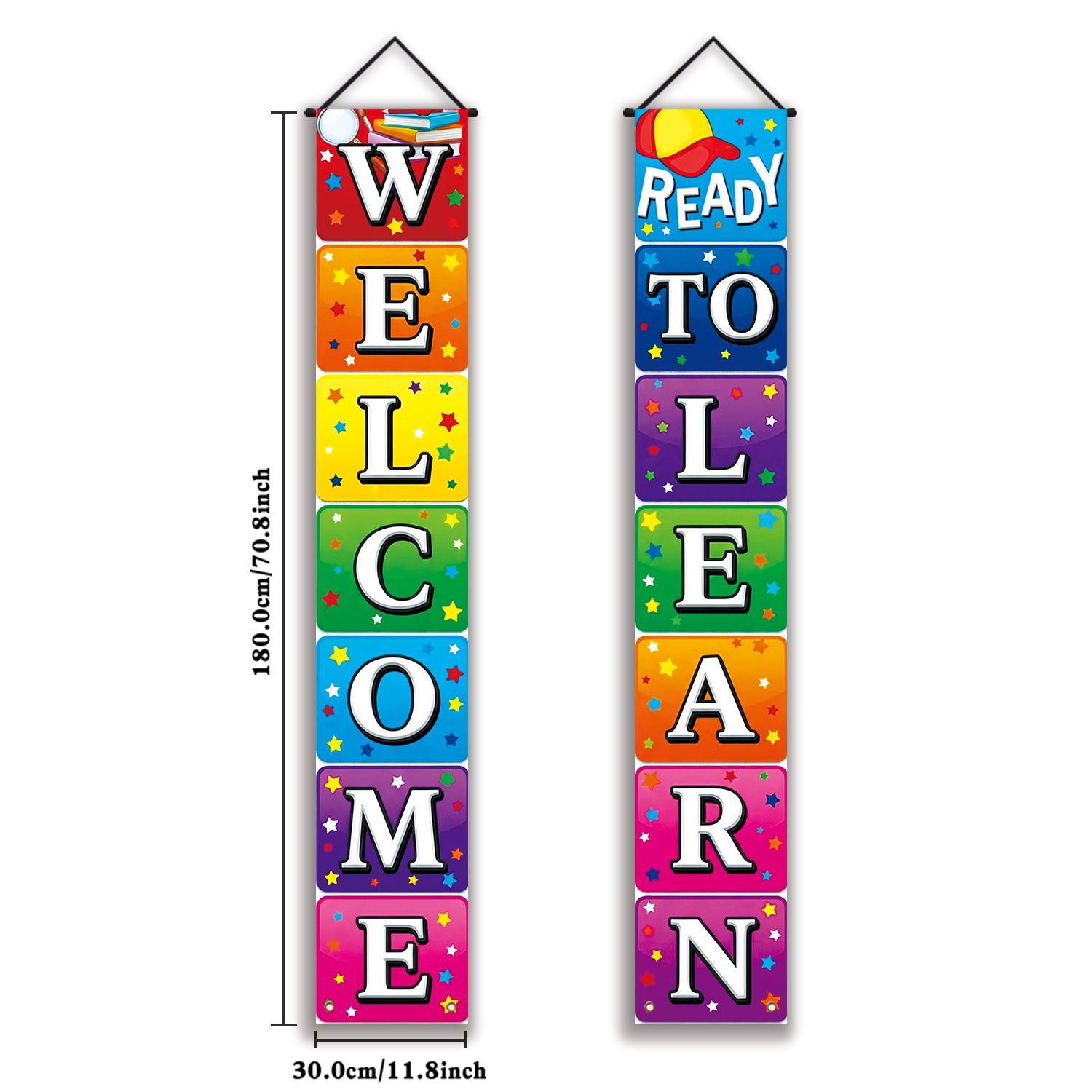 TEMU 2d Flat, 2d Flat - 2d Flat, 2d Flat - 2d Flat Banners, 1 Pair, Welcome Back To School Front Door Porch Sign Party Banner, Colorful Square