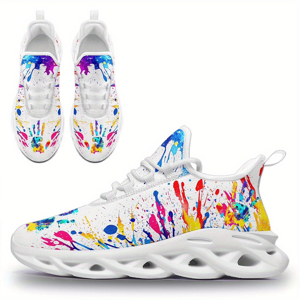 Men's Fashion Casual Sneakers, Colorful Splatter Design, Ultra-Light Twist Sole Comfortable Trainers, Trendy Shoes for Running Travel Streetwear and Everyday Style