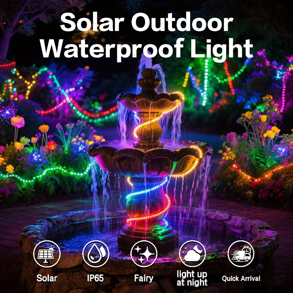 TEMU Led Fountain Light, 1259in Solar String Lights Outdoor, Solar Powered Fairy Lights 8, For Tree Garden Party Wedding Decor (275.6/ 472.44/ 866.14/ 1259in)