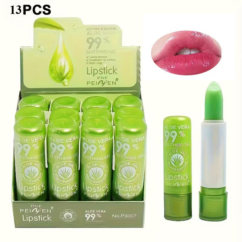 Image of 13pcs Set Of Aloe -changing Lipsticks, Long-lasting Moisturizing -temperature Aloe Vera Lip Gloss Lip Care Makeup Valentine's Day Gift