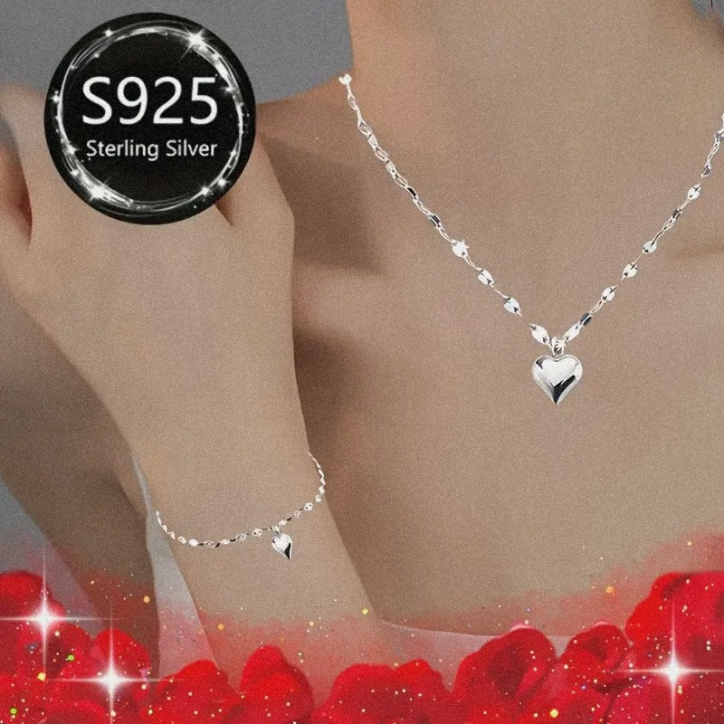 TEMU A Set Of 2 Pieces, Featuring A Stylish 925 Sterling Silver Lip Chain And A Love Pendant Necklace, Along With A Bracelet. Perfect For Parties,