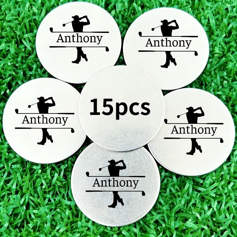 TEMU 5/15/25/50pcs Custom Laser Engraved Golf Ball Markers, Silvery Personalized Golf Metal Ball Markers, Golf Stuff Men Gift, Gift For Husband On
