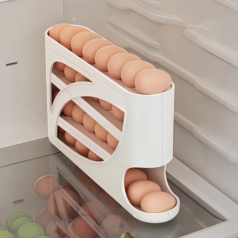 TEMU Portahuevos apilable de 4 niveles para refrigerador, diseño de deslizamiento automático, almacenamiento de gran capacidad que ahorra , material
