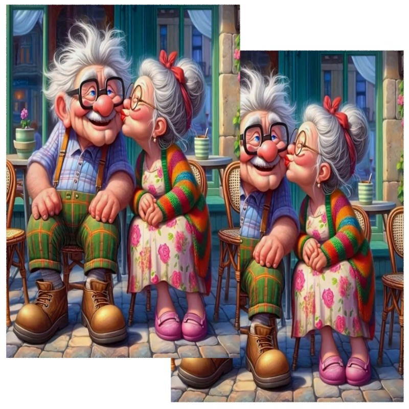 

2-pack Super Soft Polyester Cartoon Grandparents Kitchen Towels, Contemporary Woven Hand Towels, Machine Washable, 18x26 Inch, Absorbent Decorative Cleaning Towels For Valentine's Day Gift