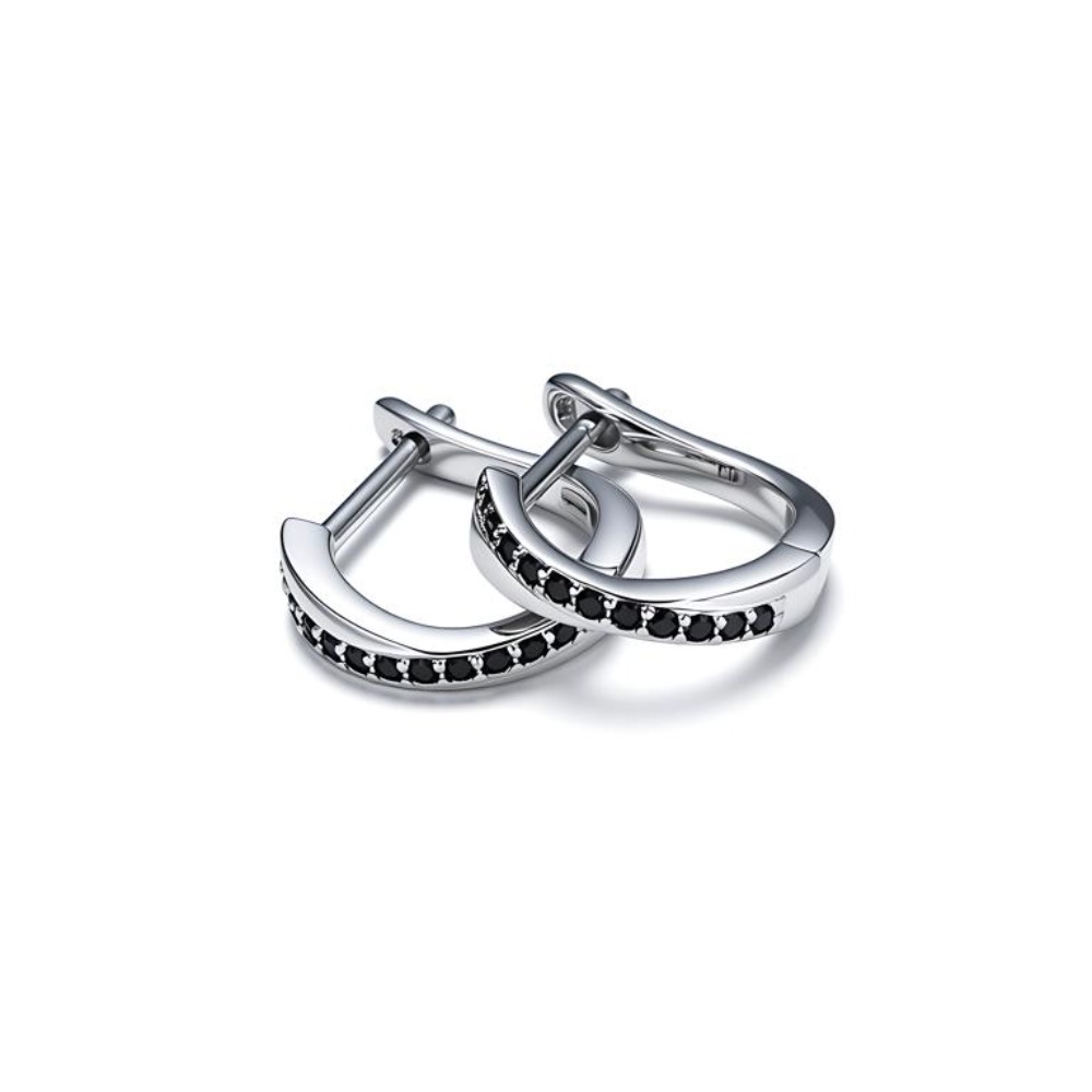 Women's Minimalist Curved Design Black Stone Earrings