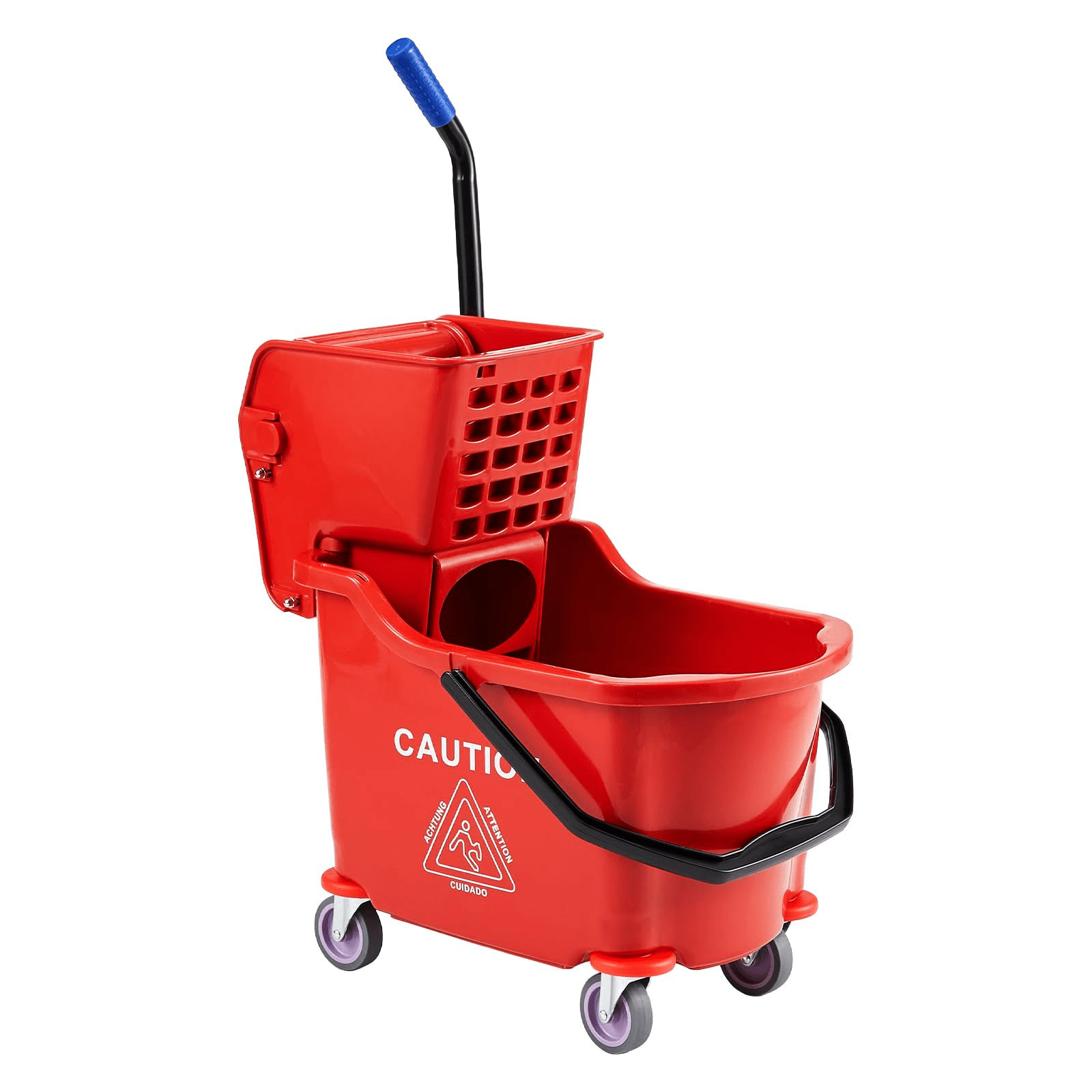 Image of Mop Bucket With Side Press Wringer And Soiled Water 32 Quart Capacity Portable Trolley On Wheels Durable Wringer For Professional Industrial Business Heavy-duty Floor Cleaning Mopping