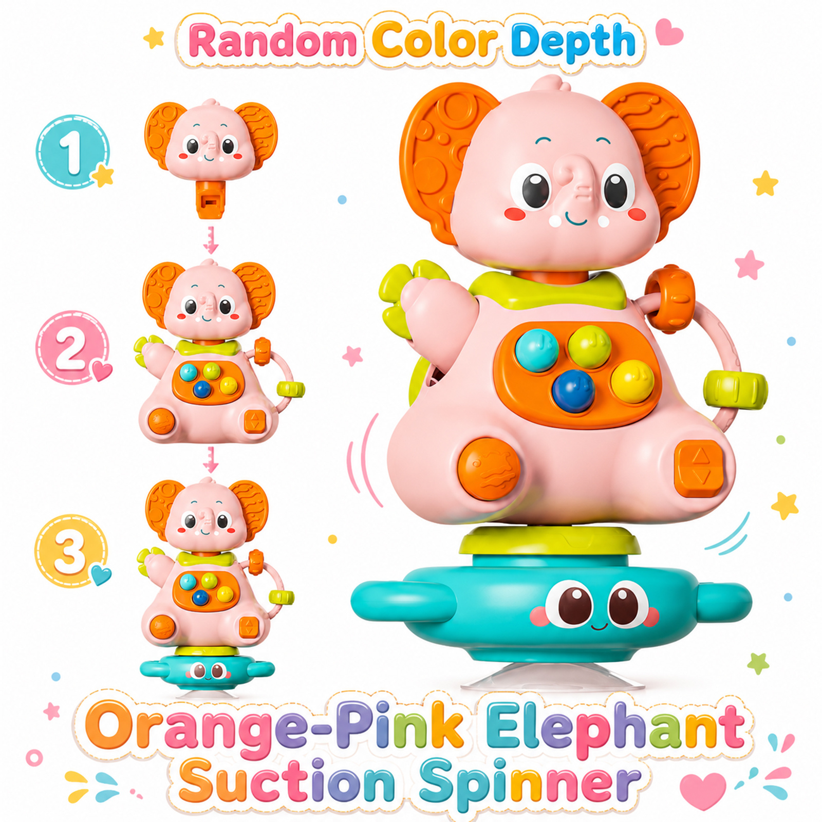 Multi-functional Elephant Suction Cup Toy with Whistle Function