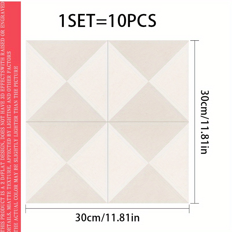 TEMU 10pcs 2d Flat Floor Tile Decals, Peel And Stick - Self-adhesive, Easy To Apply Decorative Tiles For Bathroom, Kitchen, Living Room, Bedroom Wall