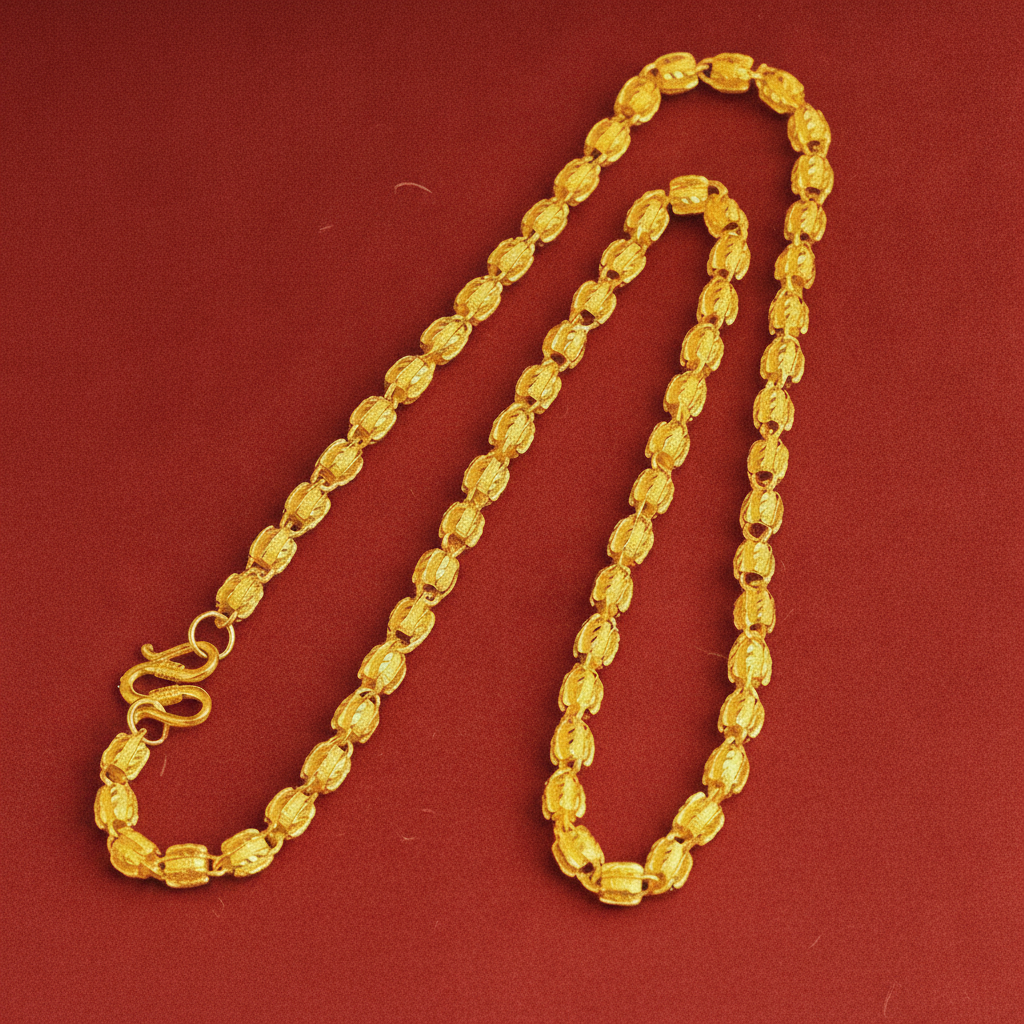 TEMU Adjustable Olive Bead Unisex Necklace, Carved Oval Rice Bead Chain 60cm/23.62in S-hook Clasp, Scratch Resistant Anti-tarnish Hip Hop Street