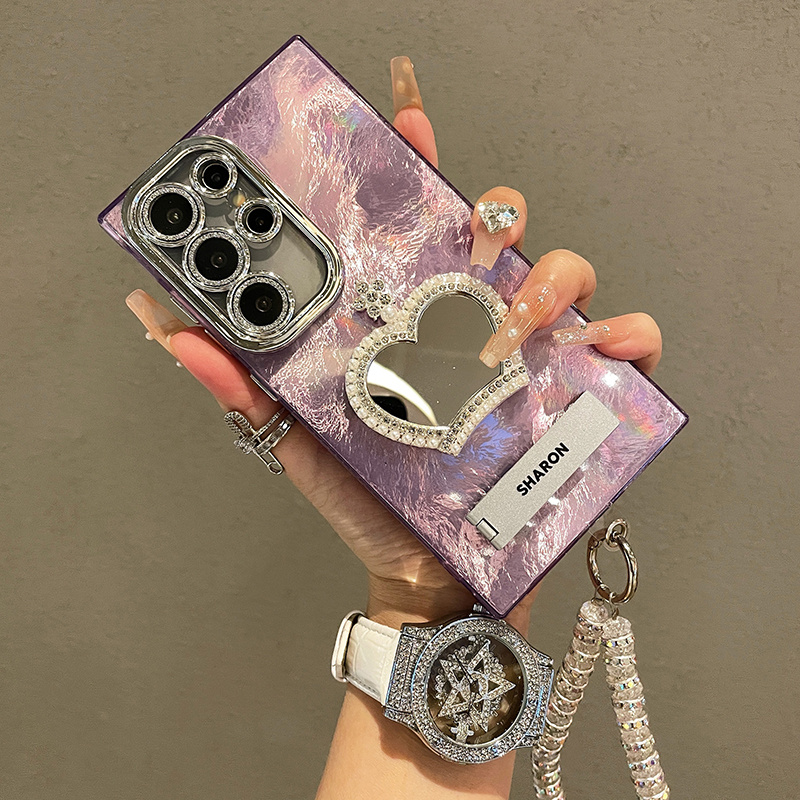 TEMU Phone Case - Diy Custom Makeup Mirror Crown Style Bracket Phone Case Suitable For Galaxy S25ultra S24ultra S23ultra