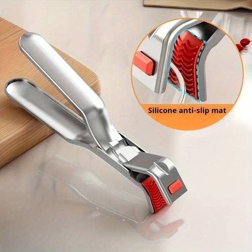 heavy duty stainless clamp non slip kitchen tongs with heat resistant pads for hot plates baking cooking dishwasher oven safe ideal for bbq dish clamp ergonomic