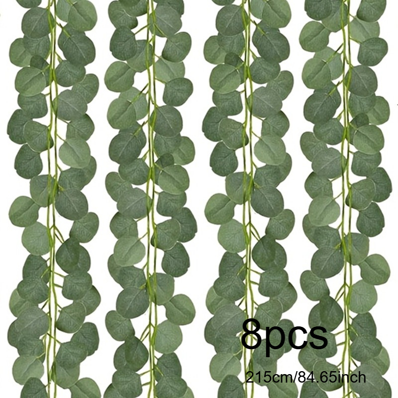 Image of 8pcs Total Length 57ft Eucalyptus Leaf Artificial Vines - Faux Greenery For Home & Garden Decor, Perfect For Weddings, Engasynthetic Gemstoneents, And , Room & Kitchen Decor, Tulle, Fence Garden