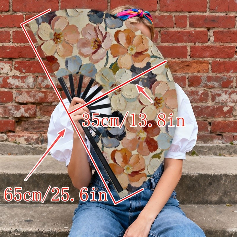 TEMU Men's Handheld Fan, 1pc, Polyester Material, Vibrant (pastel Hues, Impressionistic Style), Portable Cooling For Daily Use, Fashionable Accessory