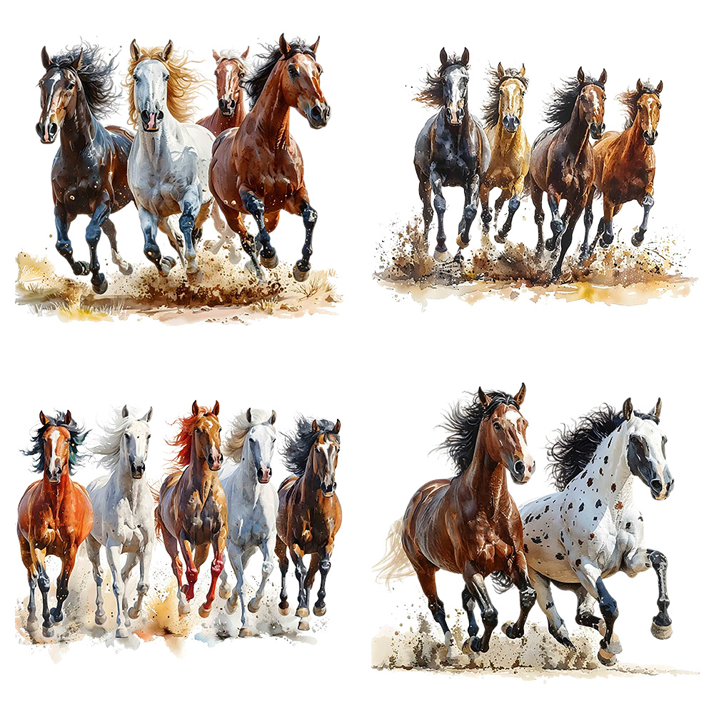 

4pcs Horse Racing Iron-on Heat Transfer Stickers, Cartoon Animal Theme Pvc Patches For Diy T-shirts And Backpacks, And Easy To Apply