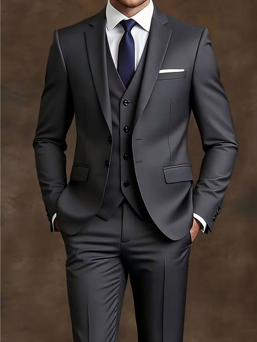 mens fashionable 3pcs suit set and trousers groomsmen stylish and elegant suitable for weddings business occasions and parties gray single breasted blue double breasted