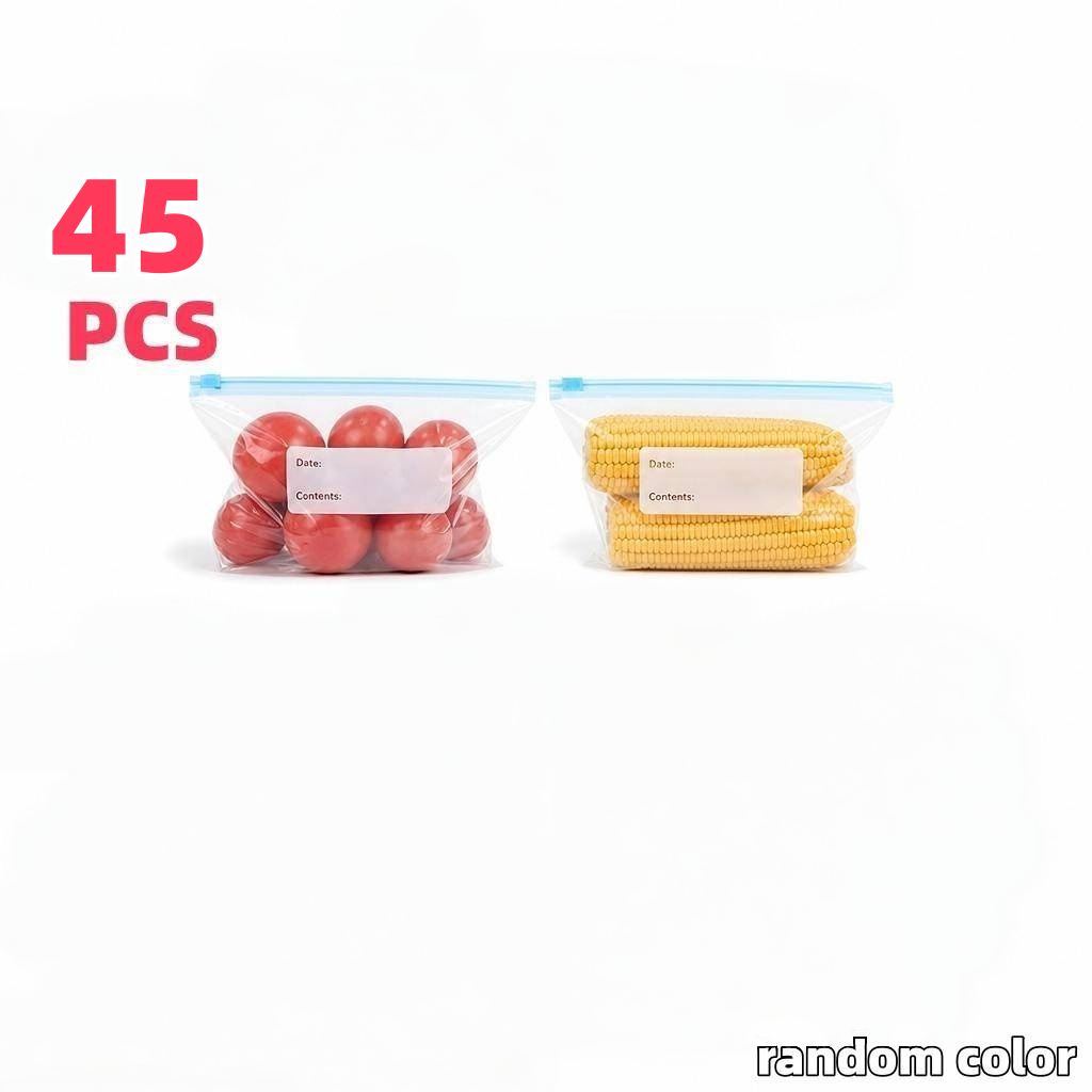 TEMU 45pcs Large Reusable Freezer Bag Set, Kitchen Essential Sealed Bags, Large Size Sealed Bags, Random Pattern Food Storage Bags, Suitable For