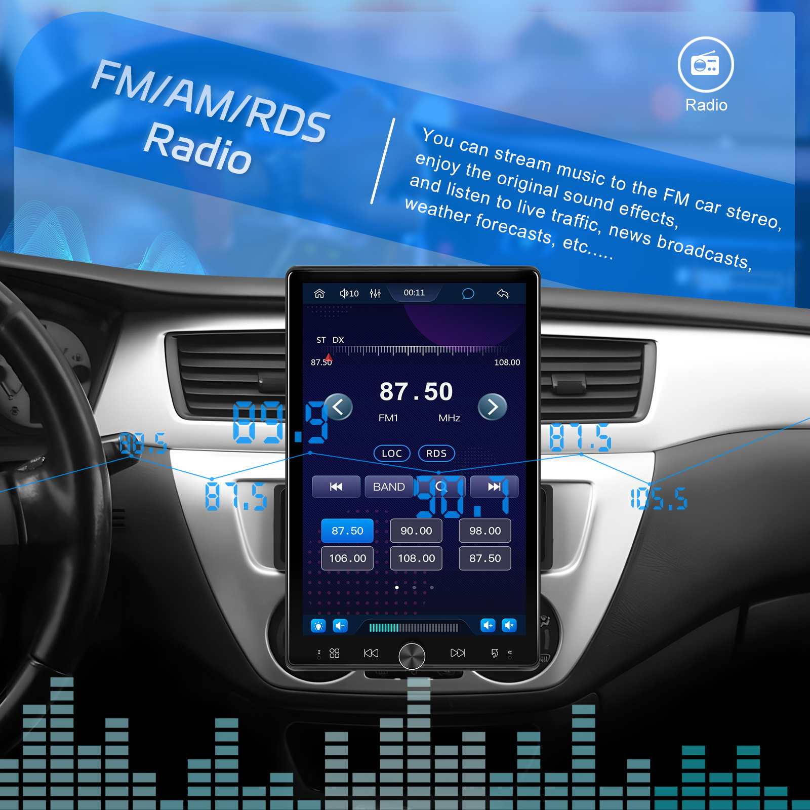 PODOFO Single Din Car Radio with Wireless Carplay Android Auto, 10.4 Inch Vertical Touch Screen Car Stereo with Mirror Link, FM/ RDS Radio, Car Radio Audio Receivers with Steering Wheel Control EQ AUX/ USB+Mic, Incar Entertainment, Driving Multimedia, Modern Car Tech, Sleek Car Display, Advanced Connectivity, Highresolution Screen, Carplay Compatible, Techsavvy Drivers, Road Trip Lovers