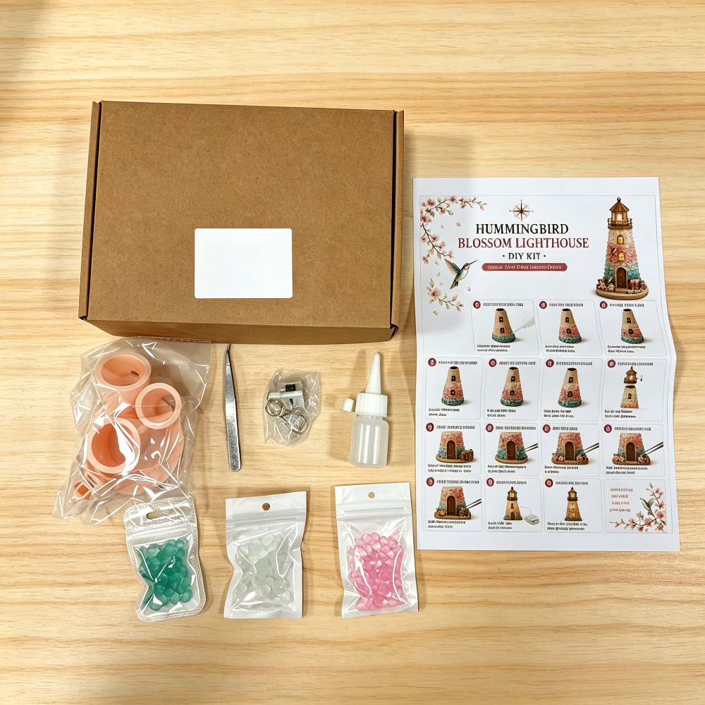 TEMU Sea Glass Lighthouse Handmade Set Suitable For Beginners, Including Resin Sea Glass And Led Lights, Guide, Nautical Style Desktop Decoration