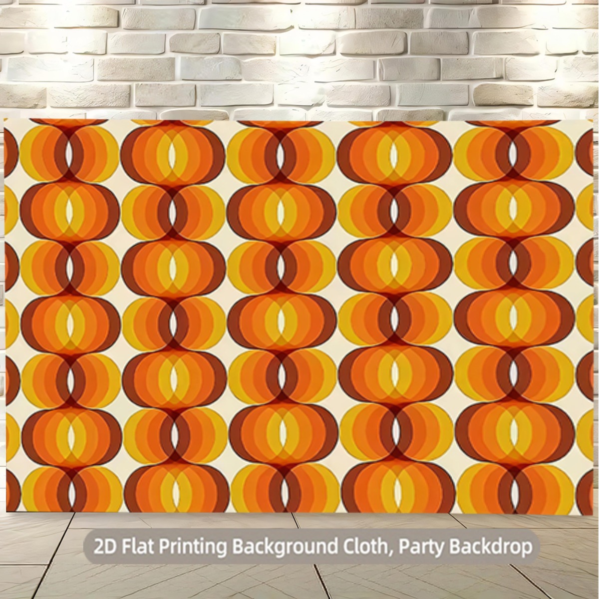 TEMU 2d Flat, 1pc 1pcs Retro Mid-century Modern Geometric Fabric Banner - Warm Orange & Yellow Autumn Backdrop Suitable For Fall Weddings,