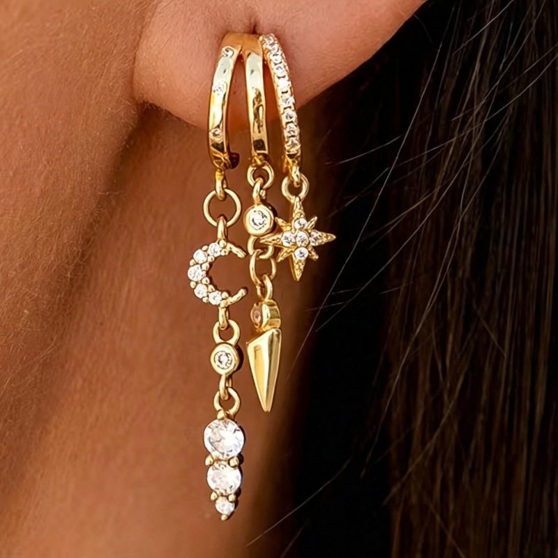 TEMU Orecchini pendenti da donna e con design a , orecchini a con zirconia intarsiata, idee regalo per vacanze e appuntamenti, gioielli eleganti,