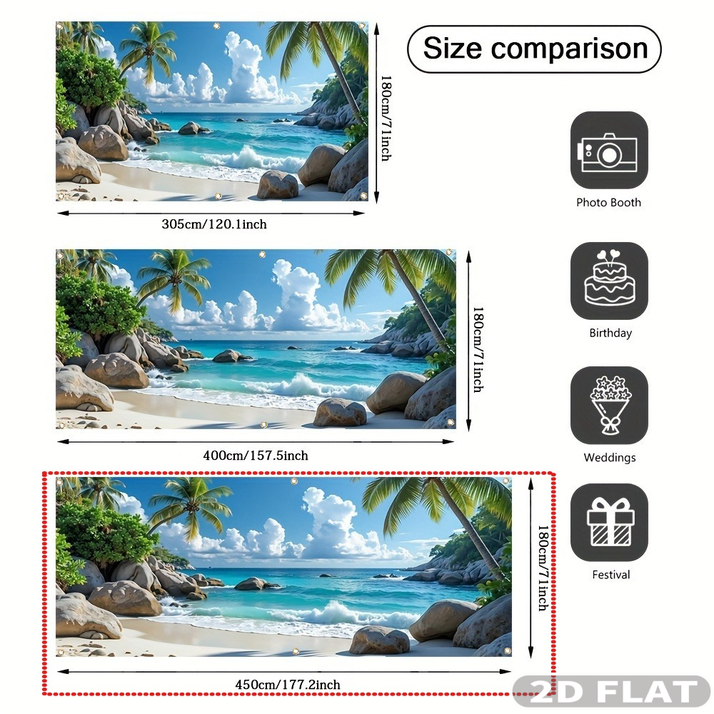TEMU 2d Flat, 2d Flat - 2d Door Banner 2d Flat, 2d Flat - 2d Door Banner Large Polyester Party Banner Featuring A Tropical Beach Scene, Perfect For