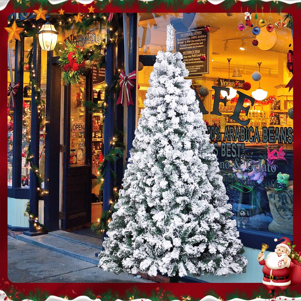 

1pc Snowy 7ft Artificial Christmas Tree, Pvc Flocked Freestanding Tree With 1300 Branch Tips, No Electricity Needed, Indoor Holiday Decor