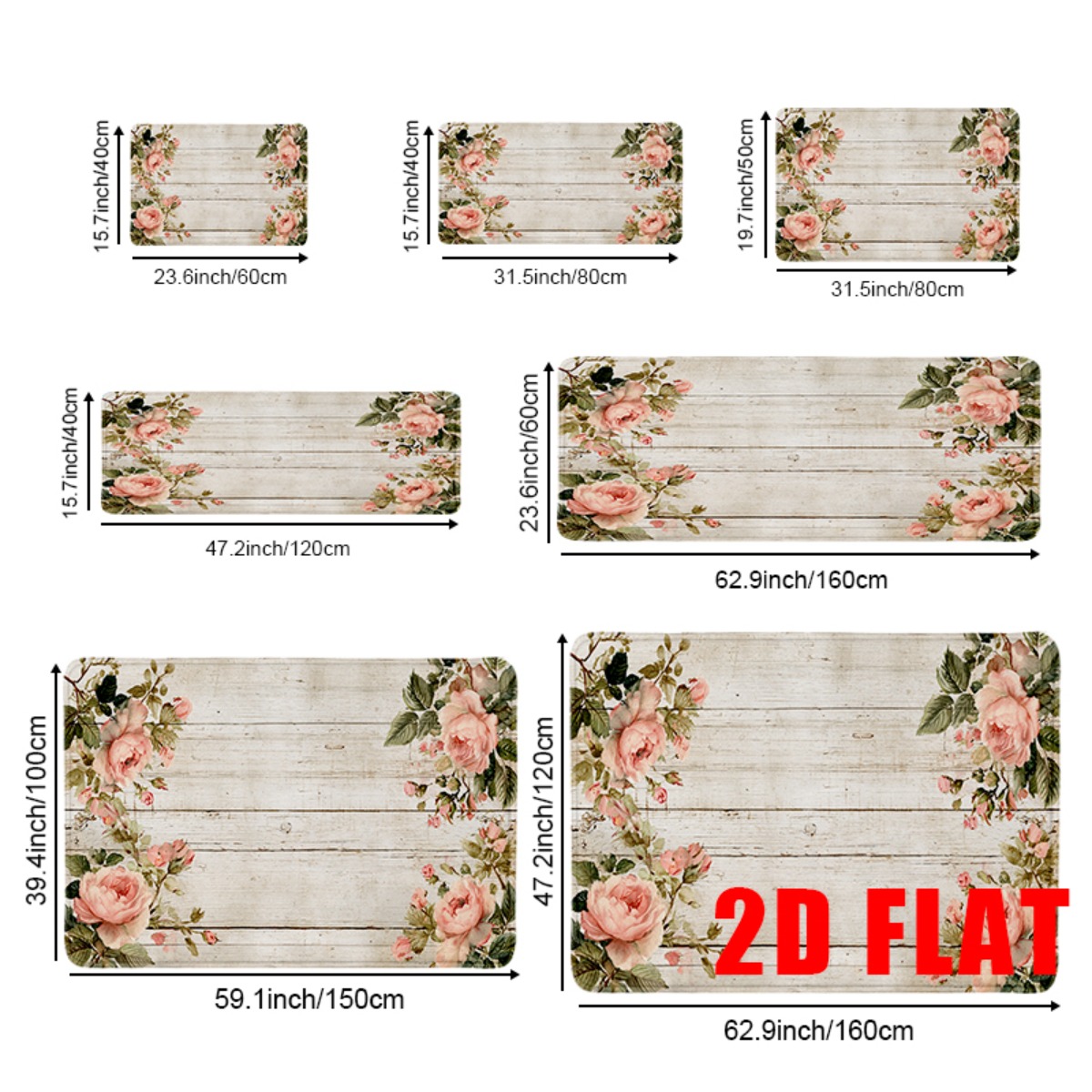 TEMU 2d Flat, 2d Flat Mat, 1pc Elegant Vintage Floral Pattern Flannel Bathroom Anti-slip Mat With Soft Pink Roses And Green Leaves On Rustic White