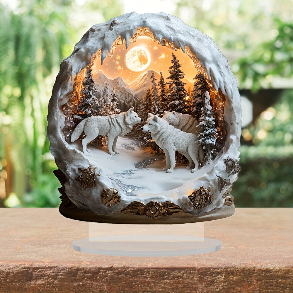 

1 Bohemian Style Wolf Pack Acrylic Snowball, Desktop Decoration, Size 6.69"x7.87", Versatile Bohemian Home And Office Decoration, Ideal Gift