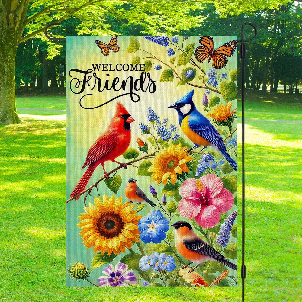 TEMU 2d Flat - 2d Flat - 1pc A Spring Garden Flag That Welcomes , Featuring A Double-sided Polyester Design Measuring 30.48x45.72cm, With Colorful
