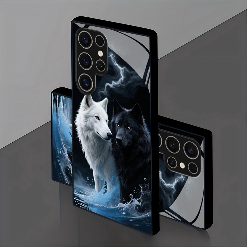 TEMU Phone Case - A Stylish Black And White Wolf Pattern Phone Case Compatible With For Compatible With For Galaxy