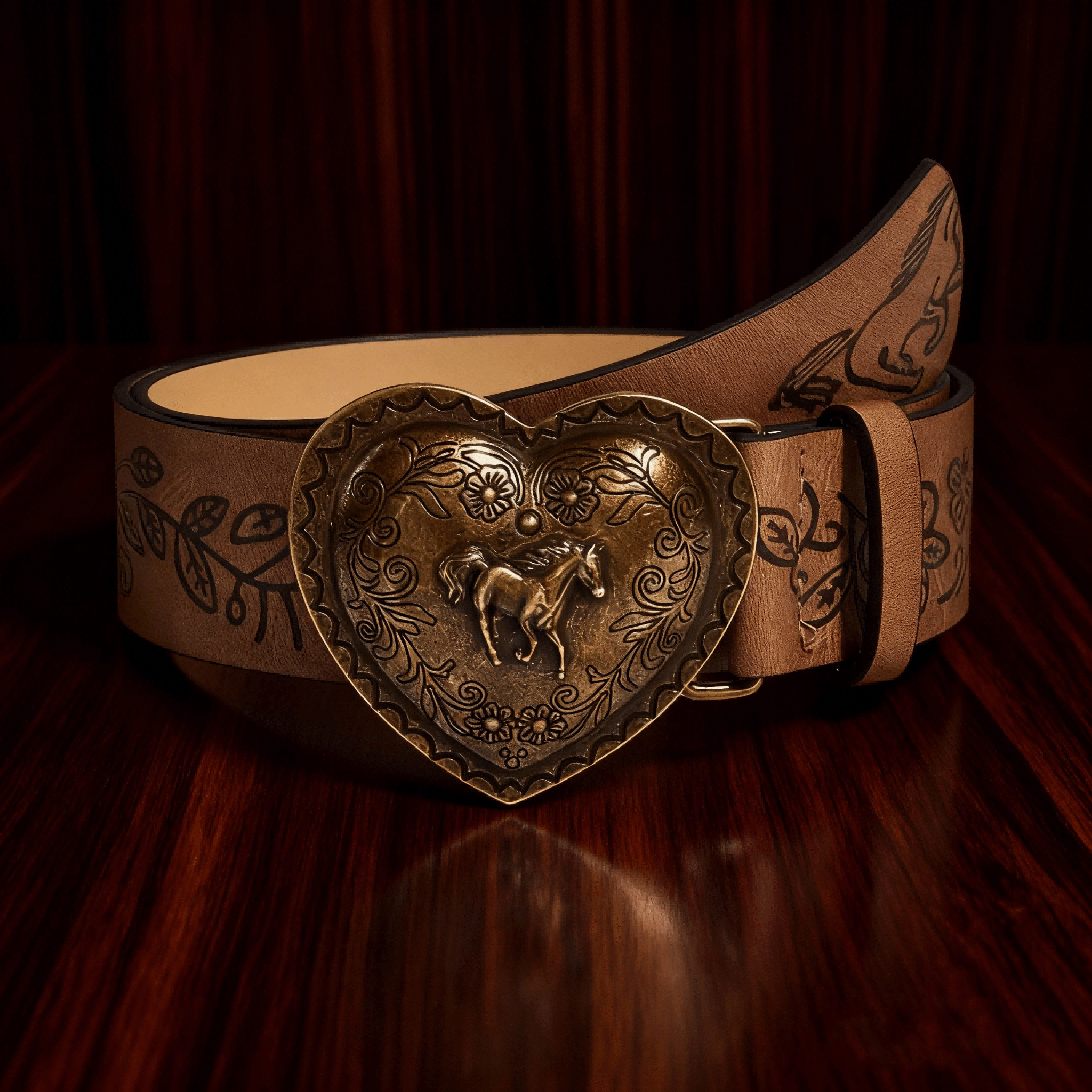 E-shop Damen Retro Bronze Mustang Herz Metallschnalle Gürtel - Western Bekleidungszubehör, Geeignet für , Halloween und Wintermode, Halloween Kostüme