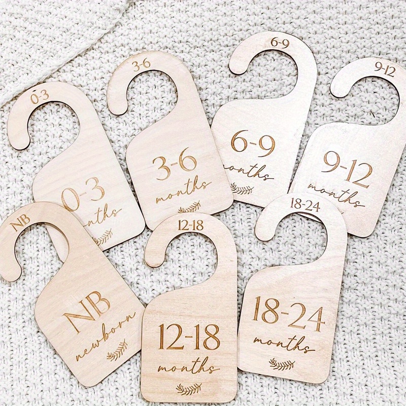 7pcs Set Of Design Wooden Wardrobe Dividers - Natural Wood Girls' Clothing Storage Box, Size Marked 0-36 Months, Shower Gift Idea, Christmas, Halloween