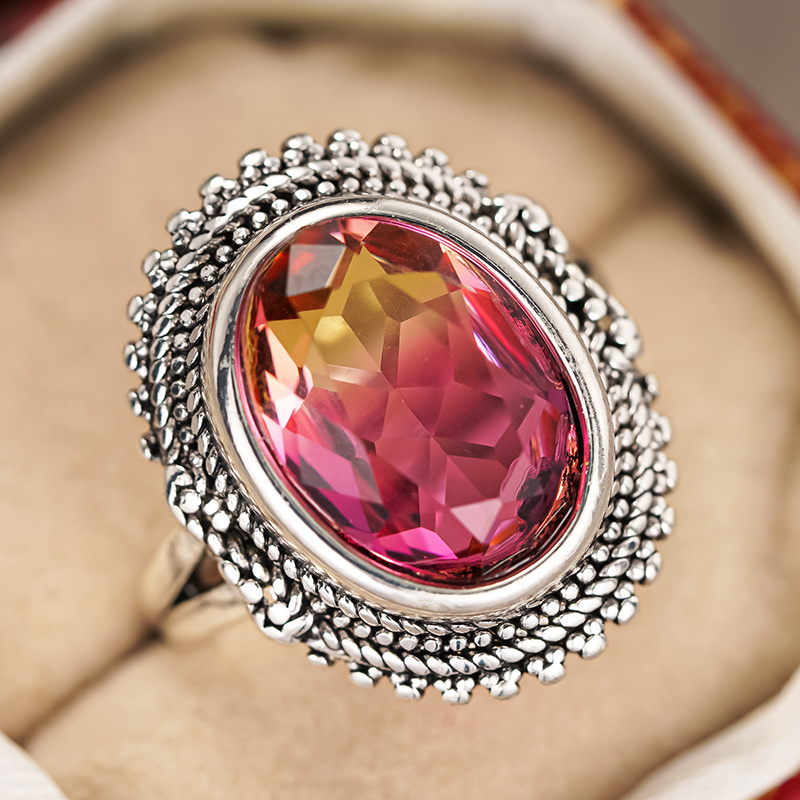 Stylish Retro Inlaid Red Synthetic Gemstone Wide Rings