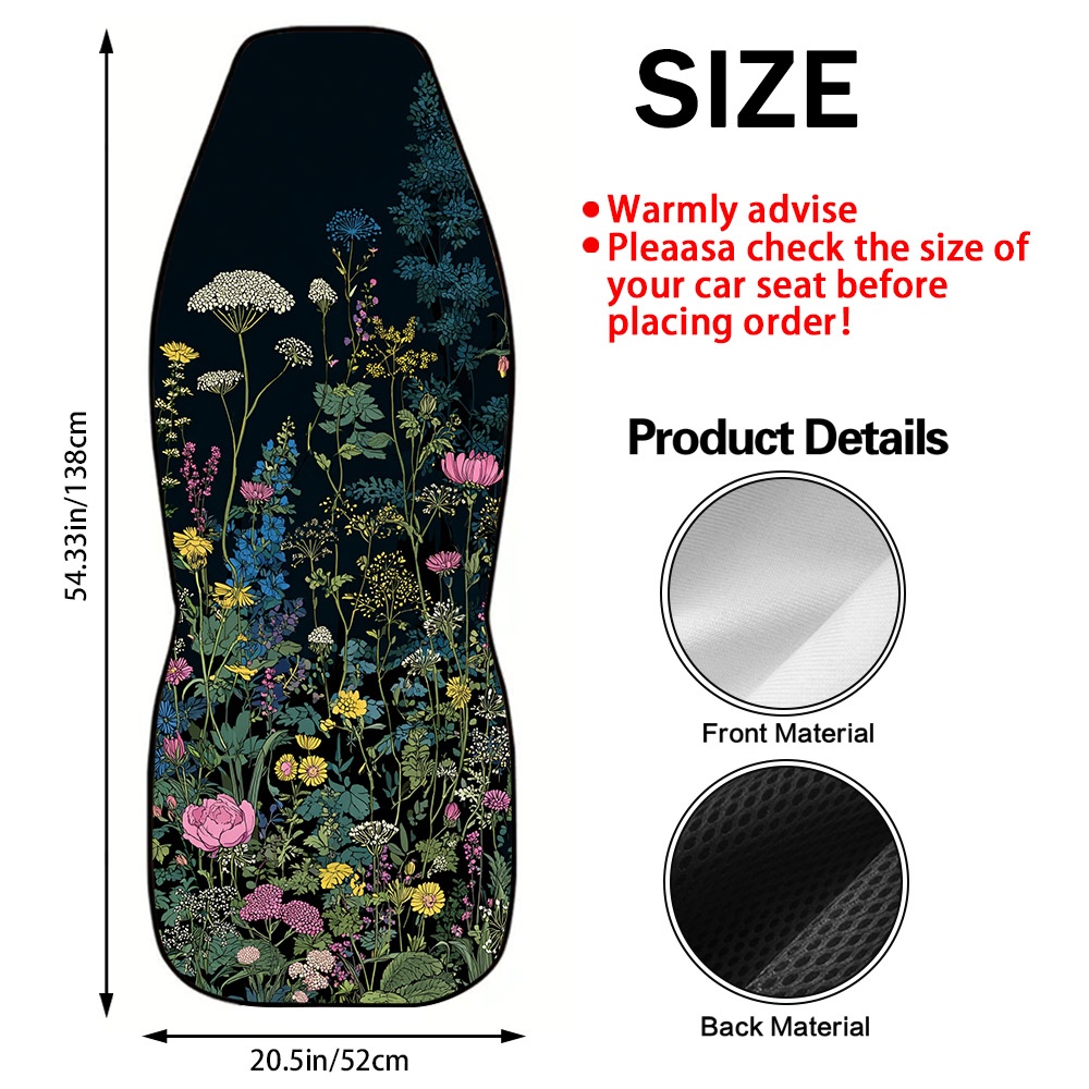 TEMU 2pcs Seat Covers Compatible For Cars, Trucks, , Suvs - Dark Floral Print Front Seat Protectors, Durable Cover With & Machine Washable Suitable