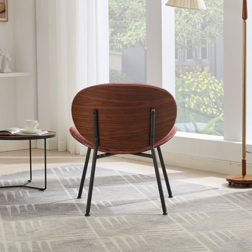 Mid-Century Modern Shell Chair - Single Side Accent Lounge Chair with Wide Walnut Wood Finish Shell & PU, Curved Wide Suitable for /Outdoor Use - Easy-Clean Cover, Assembly Required (for,, Bedroom)