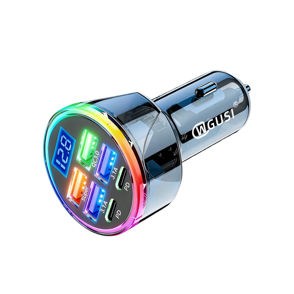 TEMU Latest 2024 Model 6-in-1 Usb-c Car Charger, 2pd+4usb-a Ports, Voltage Display, Super Fast Charging Compatible With Iphone Phones, Without Battery