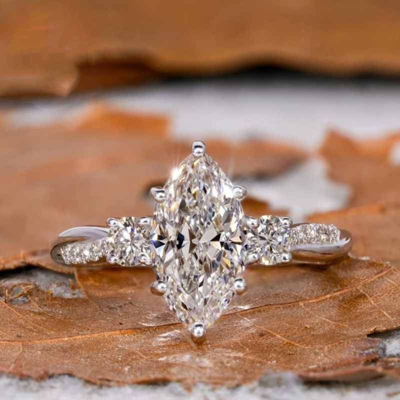 TEMU Exquisite 6 Prong Inlay Marquise Zirconia Engagement Ring For Women Wedding Engagement Banquet Party Vacation Daily Casual Elegant Jewelry Ring