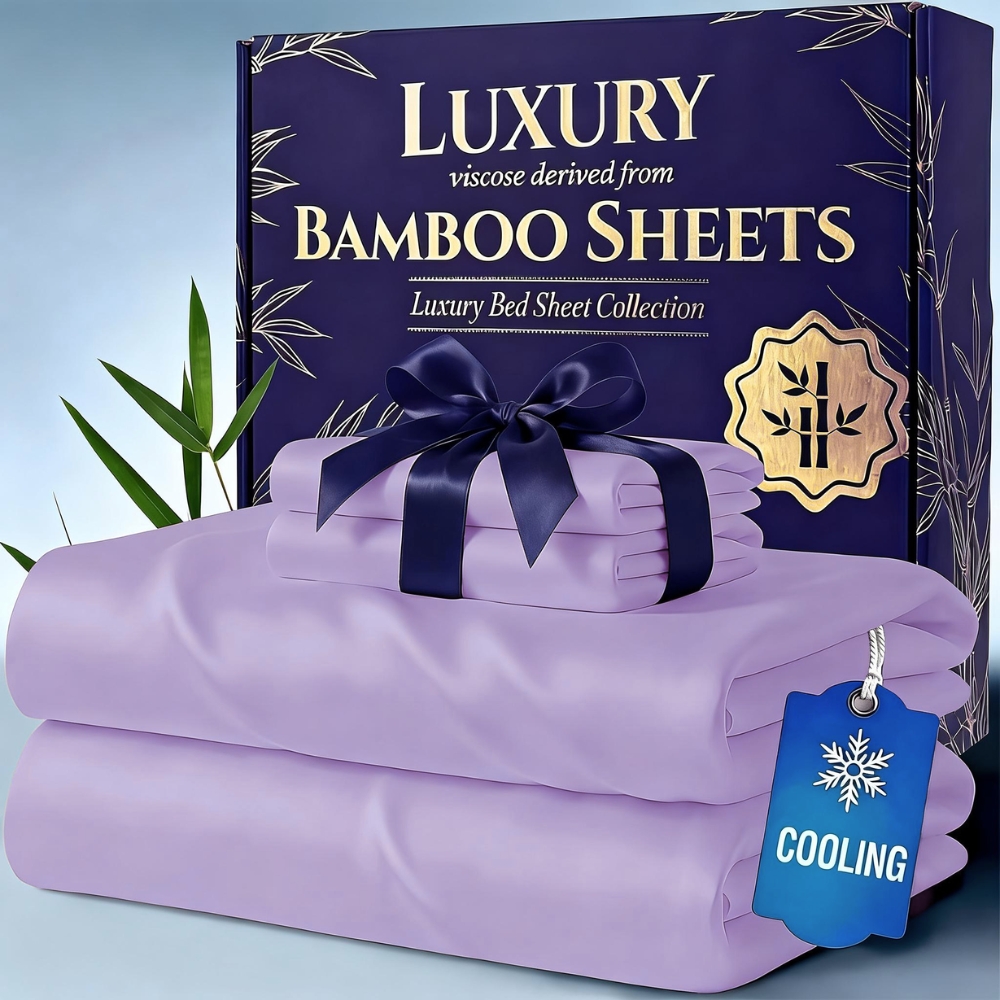 TEMU Set Of 4 Cooling Bamboo Bed Sheets, 4000 Tc Extra Deep Pocket 20 Inch Sheets, Luxurious & Cooling Sheet Set For Warm Sleepers, Includes Kids'