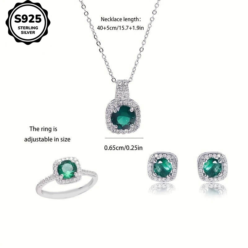 S925 Silver Synthetic Zirconia Jewelry Set, 3pcs Gift