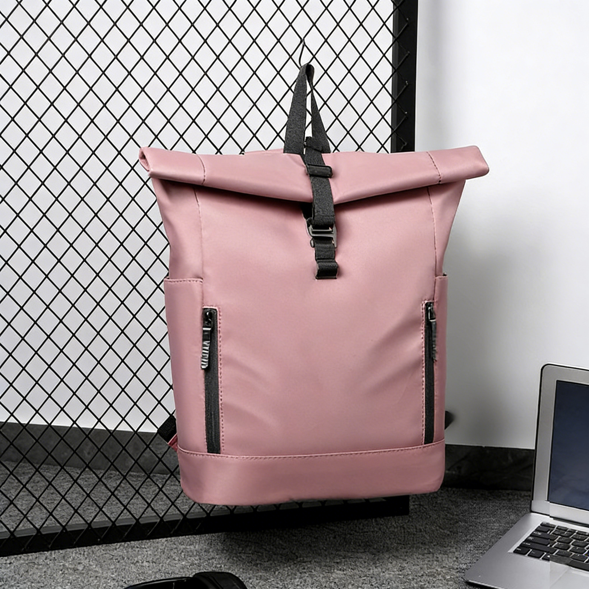 Large Capacity Unisex & Travel Backpack Compatible for 39.62cm Laptop, Expandable Rolled Edge & Soft Suitable for College, Gym, Commuting, Adjustable Straps, Hook-and-Loop Closure, Nylon/ Bookbag for Gifts