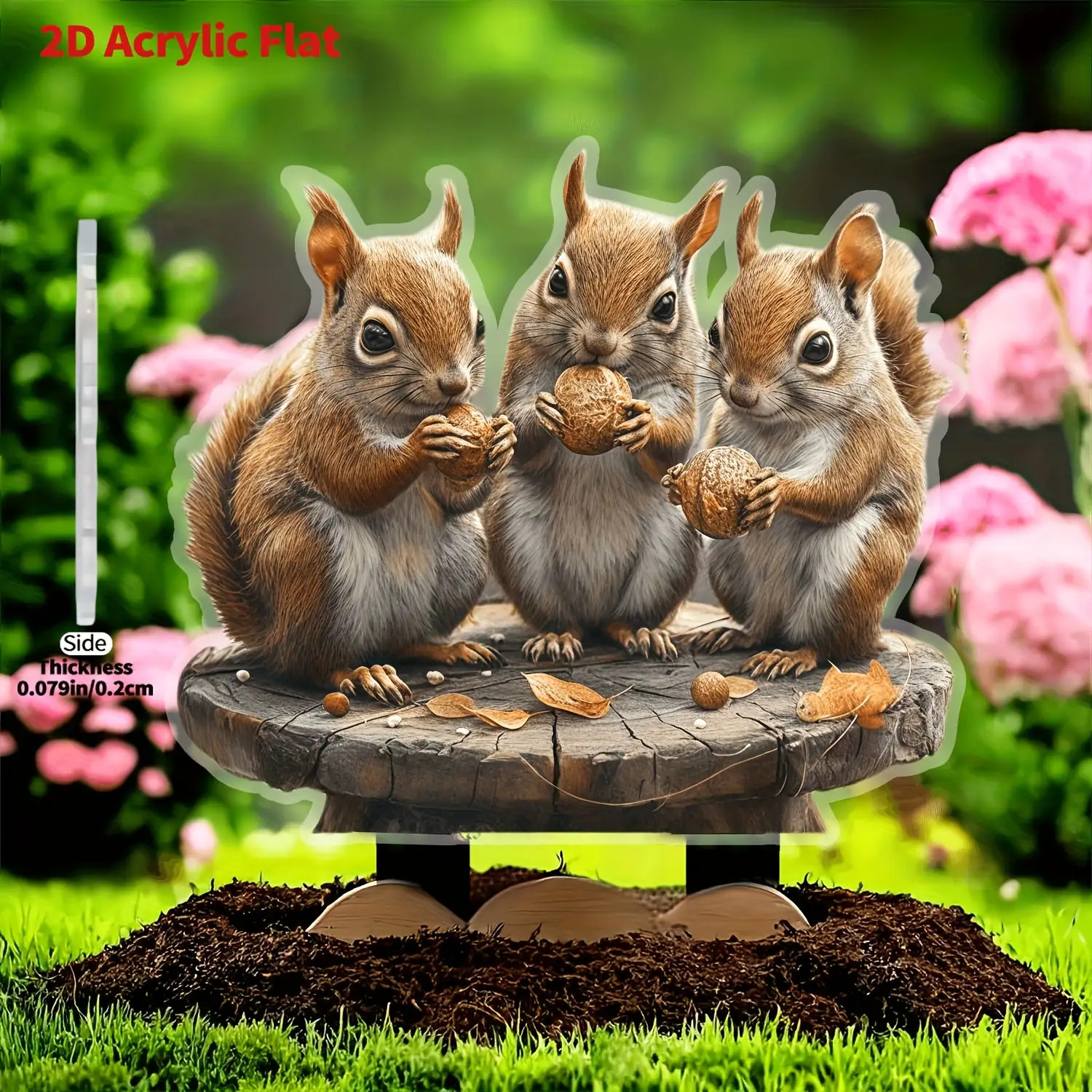 TEMU 2d Flat, [2d Flat] 2d Flat 3 Cute Squirrels Outdoor Garden Ground Stakes, Acrylic Stakes For Potted Landscape Decoration, Flowerpot Plant Decor,
