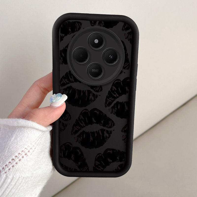 TEMU Phone Case - Stylish Black Patterned Phone Case Designed For Xiaomi Redmi 14c, 13, 12, 11, 10, 9 Pro, Offering Complete Camera Protection With A