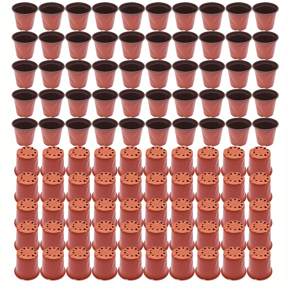 

100pcs 7 Inch Plastic Plant Nursery Pots That Used Indoors And Outdoors, Reusable , Seedling, , , Young Plants Plastic Plant Pots With Drainage Holes