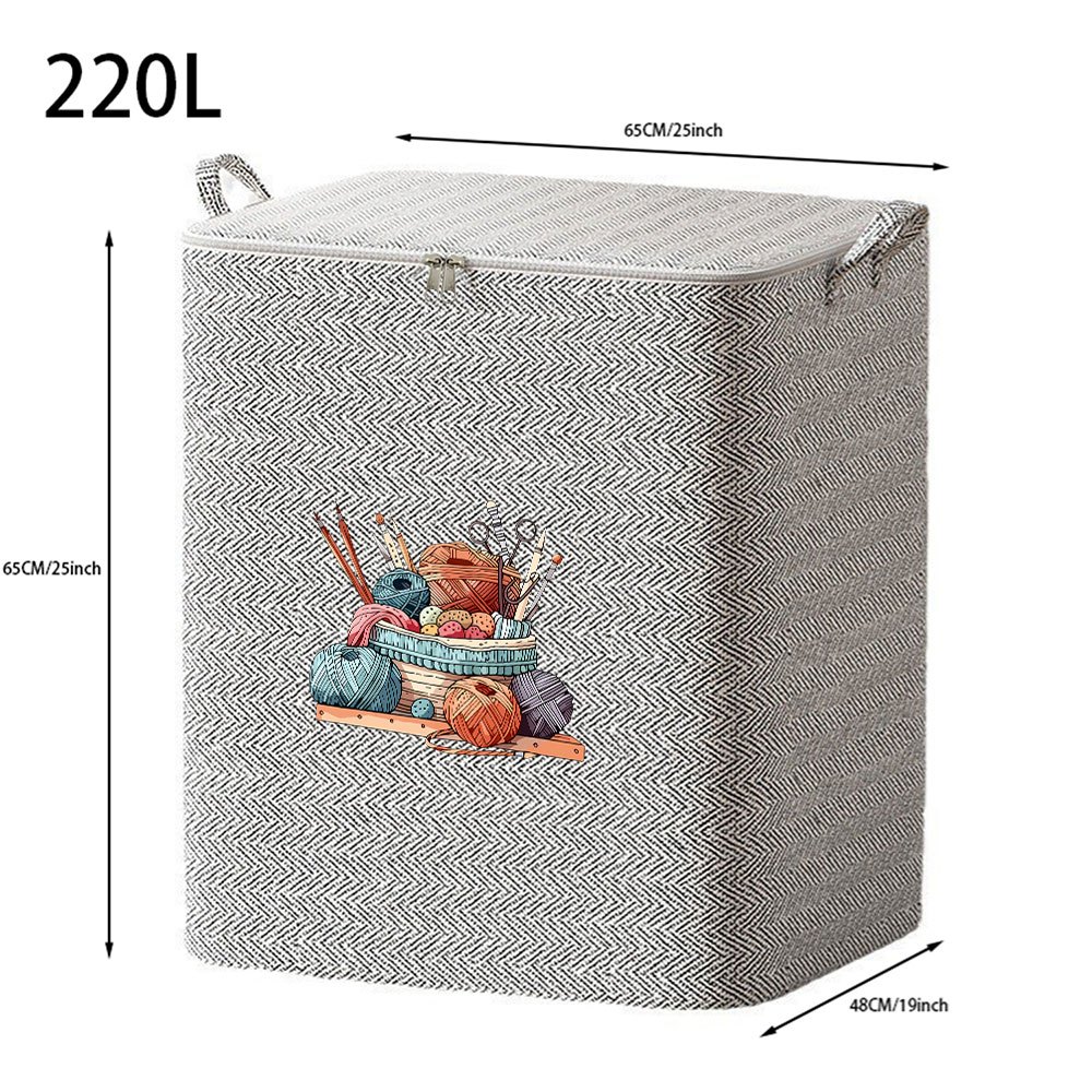 Image of 1pc Yarn And Knitting Pattern Clothing Storage Box, Large Capacity Foldable Organizer Bin With Lid And Handles For Clothes, Sweaters, Blankets, Bedroom And Closet Organization